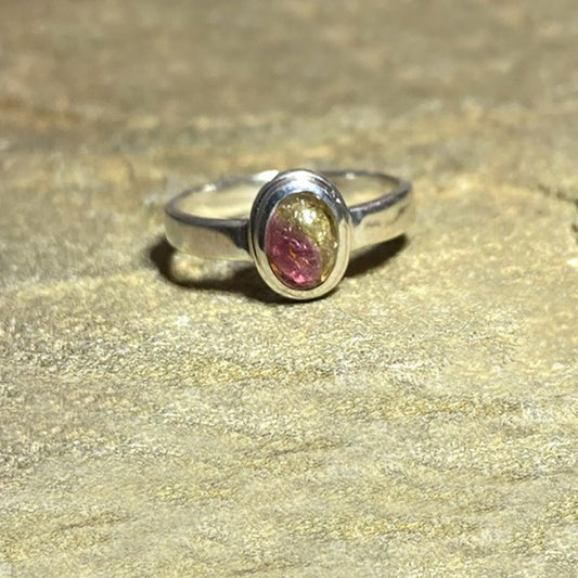 Oval Watermelon Tourmaline Ring- Size 6