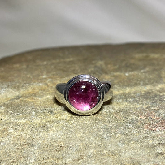 Round Pink Tourmaline Ring- Size 8.5