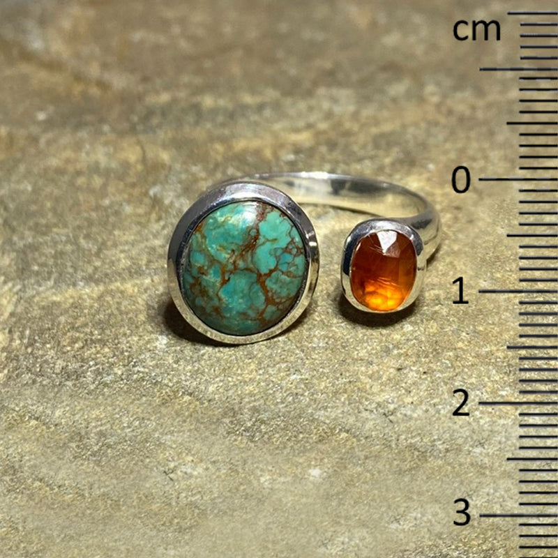 Oval Turquoise & Oval Faceted Orange Kyanite Ring- Size 8.5