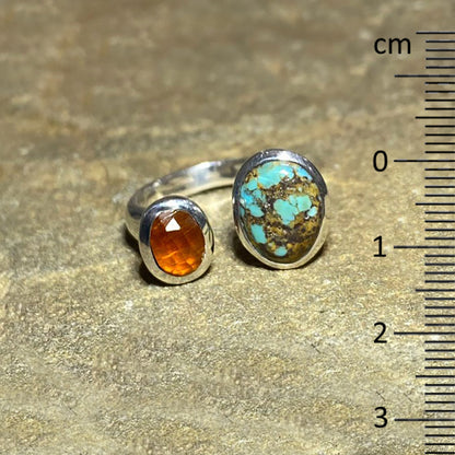 Oval Turquoise & Oval Faceted Orange Kyanite Ring- Size 7.5