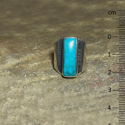 Ornate Sterling Silver Rectangle Sleeping Beauty Turquoise Ring- Size 8.5