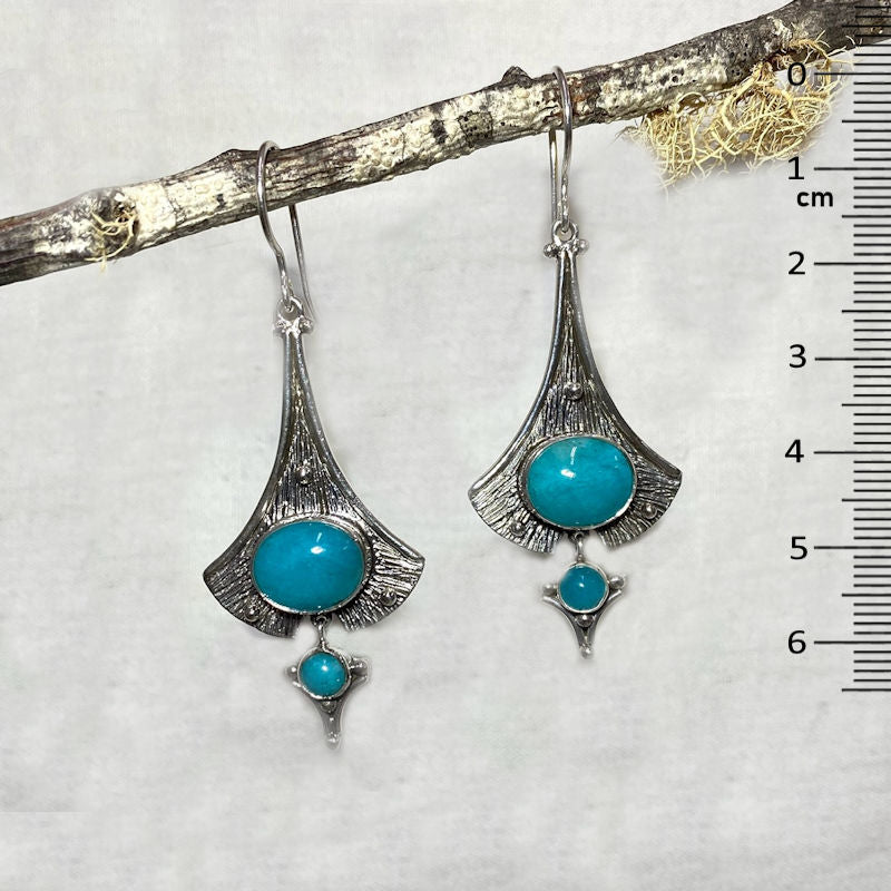 Oval & Round Amazonite Ornate Sterling Silver Earrings