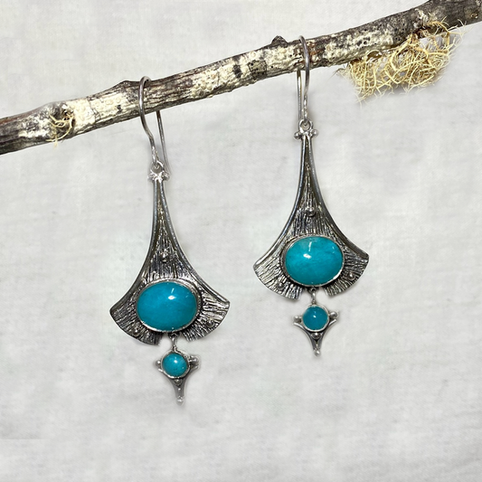 Oval & Round Amazonite Ornate Sterling Silver Earrings
