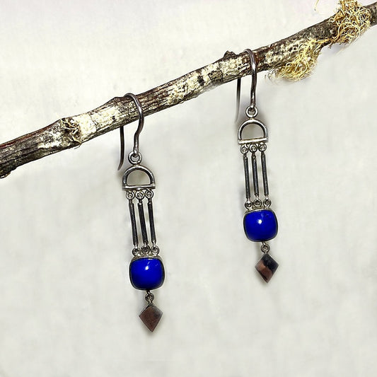Square Lapis Lazuli Mapuche Earrings