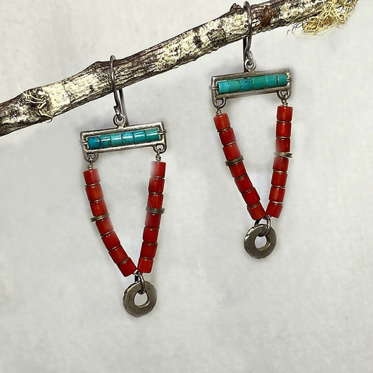 Combination Coral & Turquoise Earrings