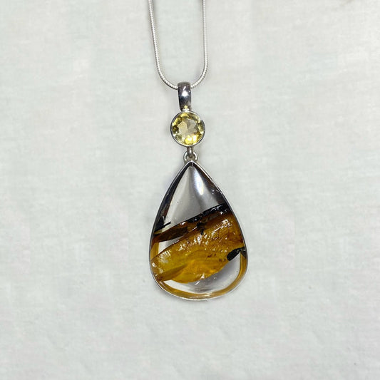 Combination Faceted Round Citrine & Teardrop Golden Healer Pendant