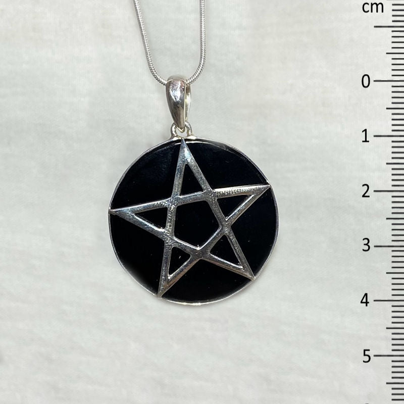 Round Black Onyx Sterling Silver Pentagram Pendant