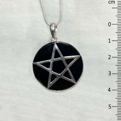 Round Black Onyx Sterling Silver Pentagram Pendant