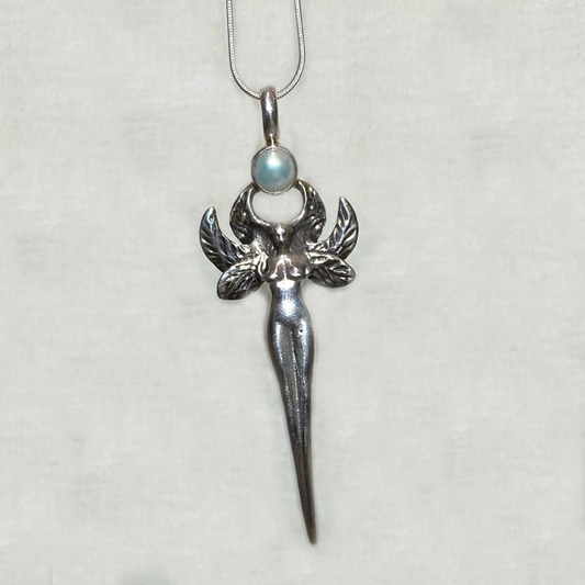 Round Pearl Sterling Silver Goddess Pendant