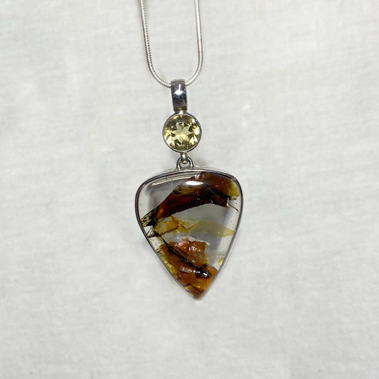 Combination Faceted Round Citrine & Pear Shaped Golden Healer Pendant
