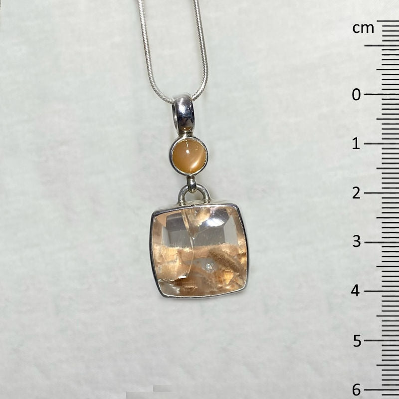 Combination Round Peach Moonstone & Rose Garden Quartz Pendant