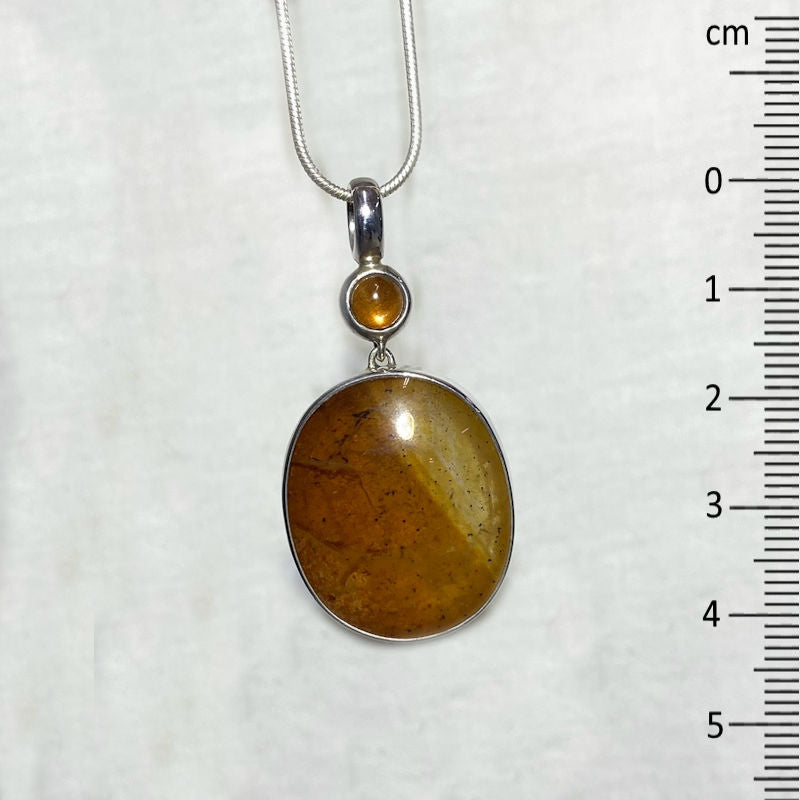 Combination Round Sunstone & Hematoid Fire Quartz Pendant