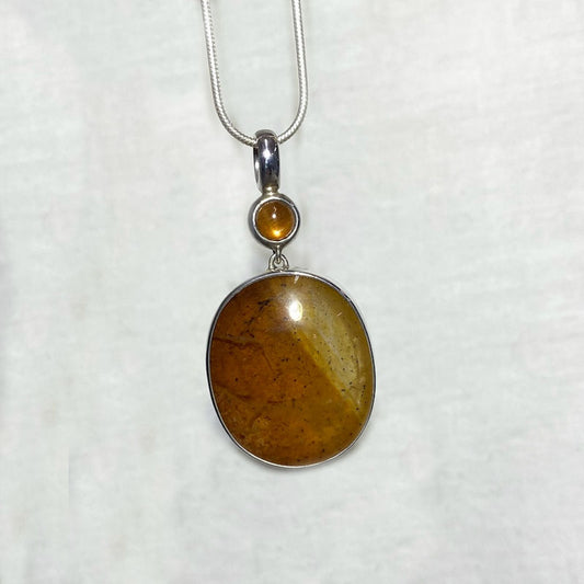 Combination Round Sunstone & Hematoid Fire Quartz Pendant