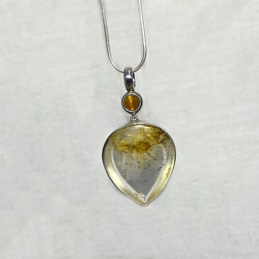 Combination Round Sunstone & Pear Shaped Dendritic Quartz Pendant