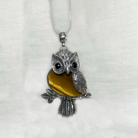 Faceted Tigers Eye Sterling Silver Owl Pendant