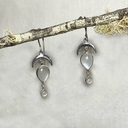 Sterling Silver Crescent Moon Moonstone Earrings