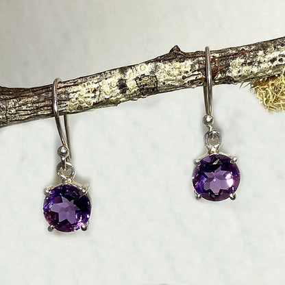 Faceted Round Amethyst Earrings