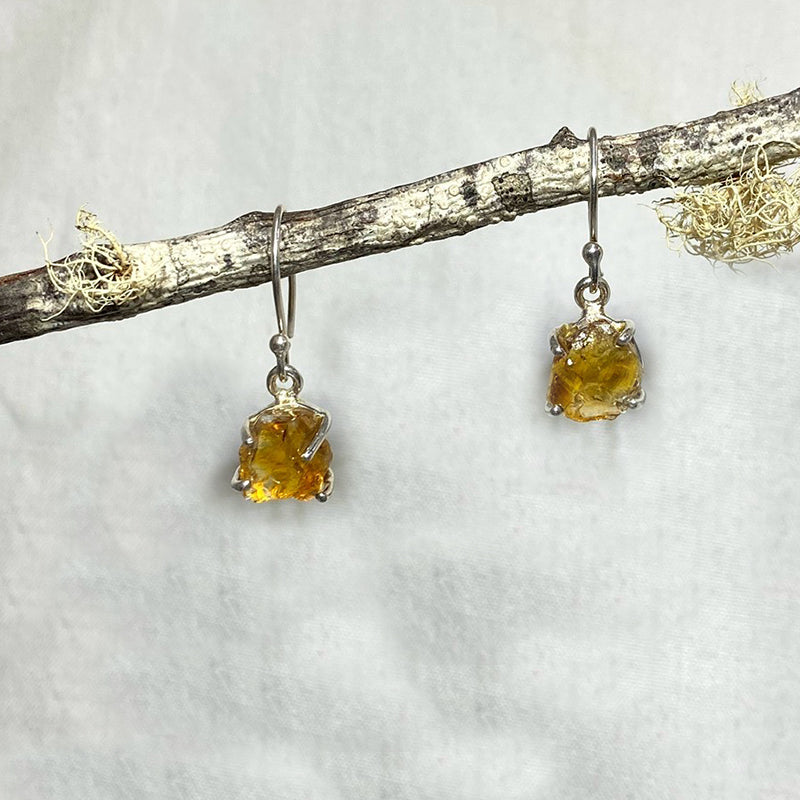 Round Raw Citrine Earrings