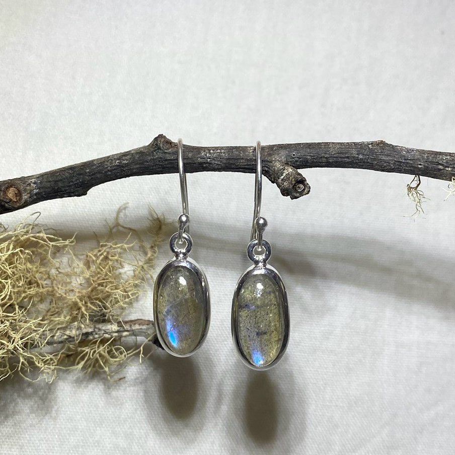 Blue Flash Oval Labradorite Earrings