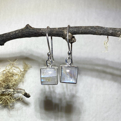 Square Rainbow Moonstone Earrings