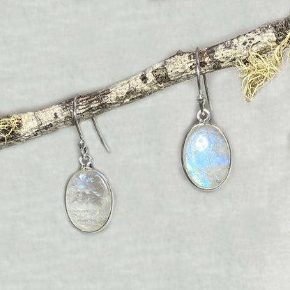 Oval Rainbow Moonstone Earrings