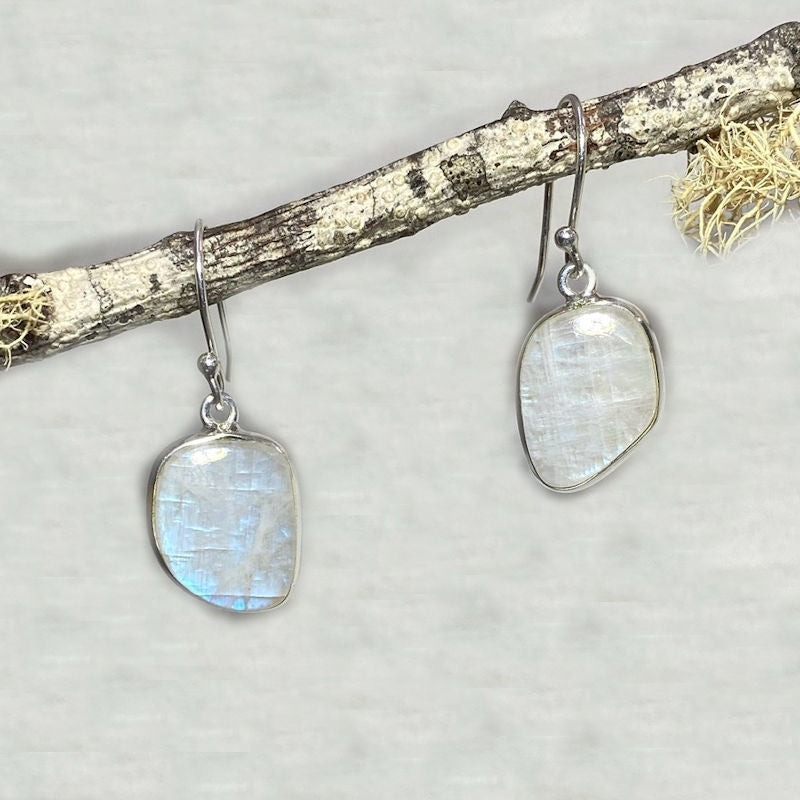 Freeform Rainbow Moonstone Earrings