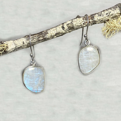 Freeform Rainbow Moonstone Earrings