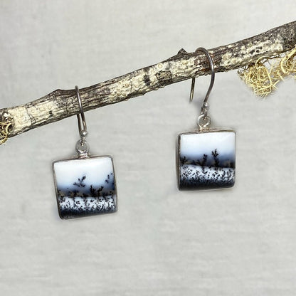Square Dendritic Opal Earrings