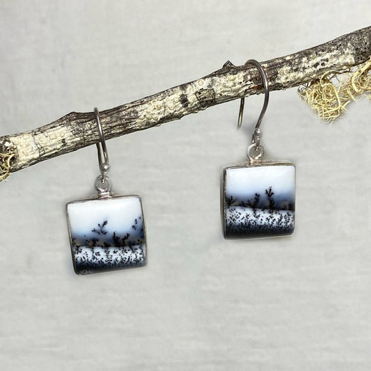Square Dendritic Opal Earrings