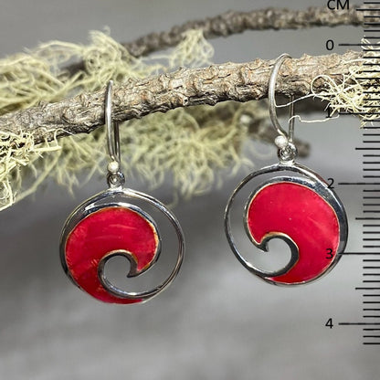 Wave Round Red Coral Earrings