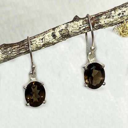 Faceted Oval Smokey Quartz Earrings