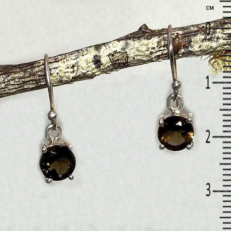 Faceted Round Smokey Quartz Earrings