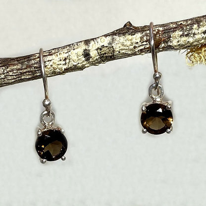 Faceted Round Smokey Quartz Earrings