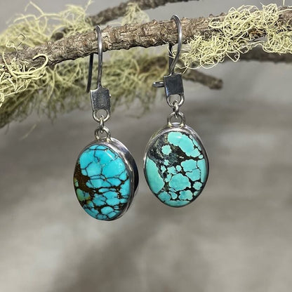 Oval Turquoise Earrings With Safety Hook (French Lever)