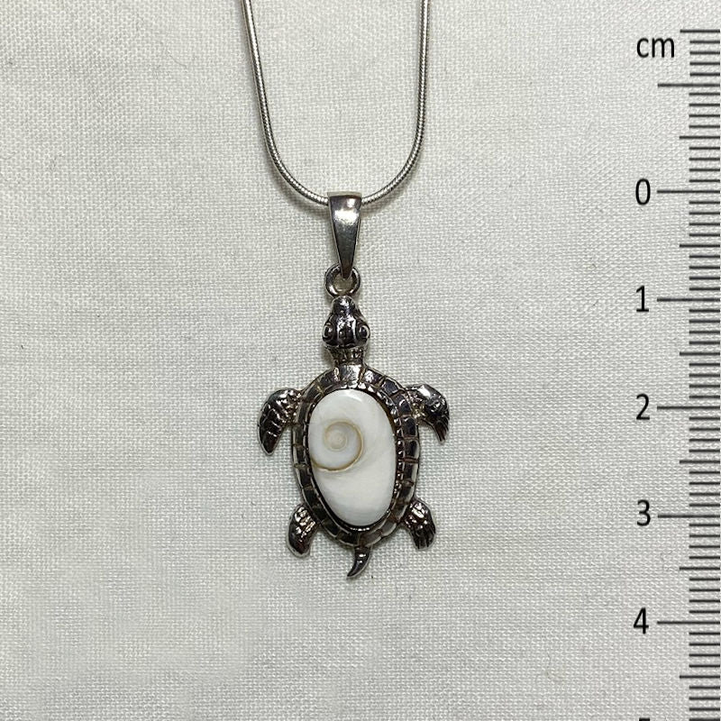 Oval Swirl Shell Sterling Silver Turtle Pendant