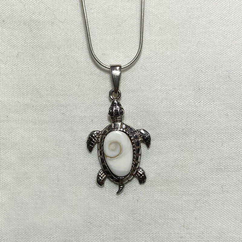 Oval Swirl Shell Sterling Silver Turtle Pendant