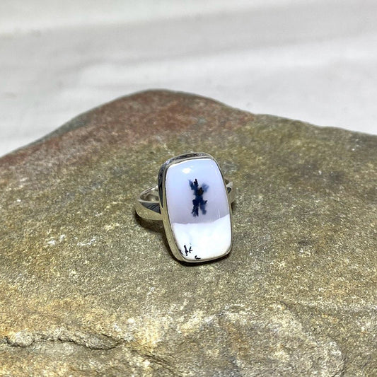 Rectangle Dendritic Agate Ring- Size 8.5