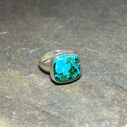 Square Chrysocolla and Malachite Ring- Size 9