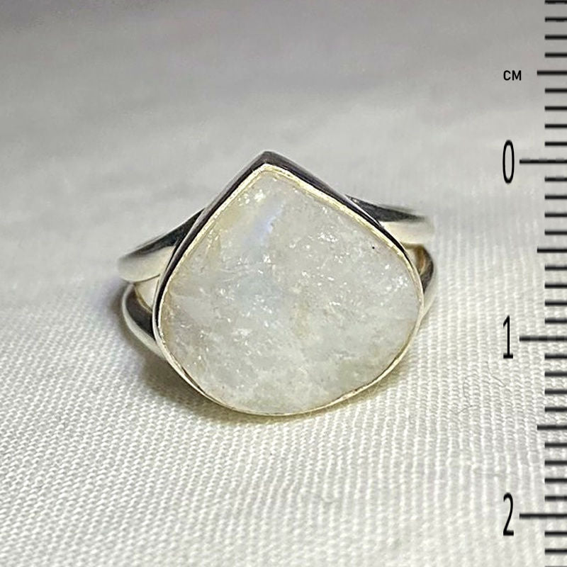 Teardrop Natural Rainbow Moonstone Ring- Size 5.5