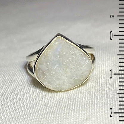 Teardrop Natural Rainbow Moonstone Ring- Size 5.5