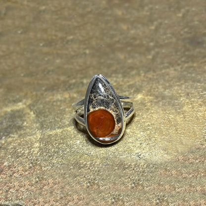 Teardrop Peanut Obsidian Ring- Size 8