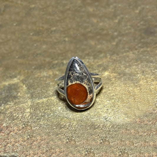 Teardrop Peanut Obsidian Ring- Size 8