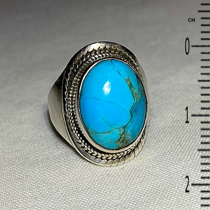 Oval Turquoise Ornate Sterling Silver Ring- Size 8.5