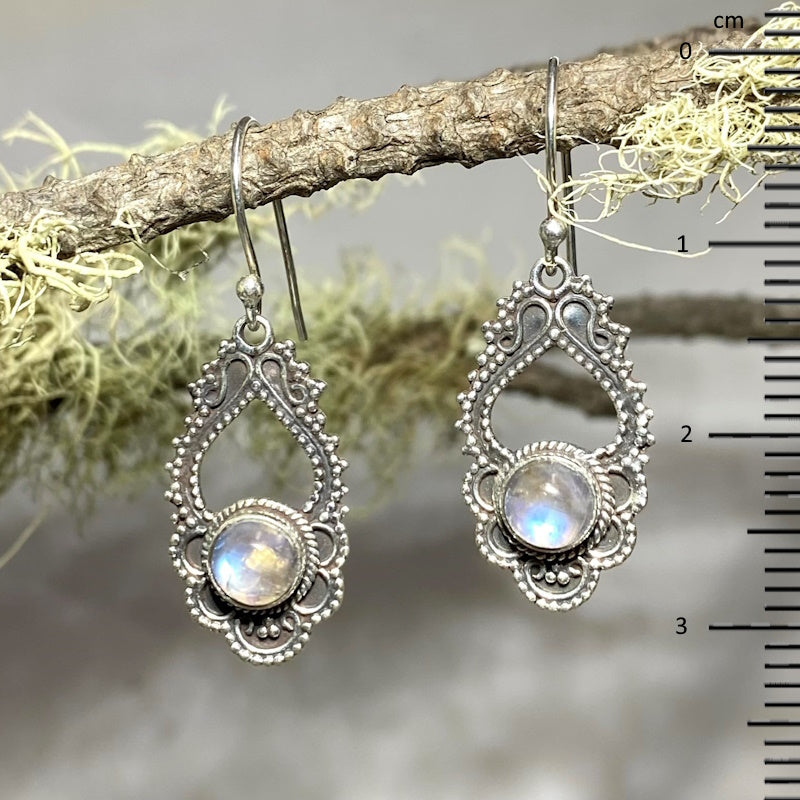 Ornate Rainbow Moonstone Earrings