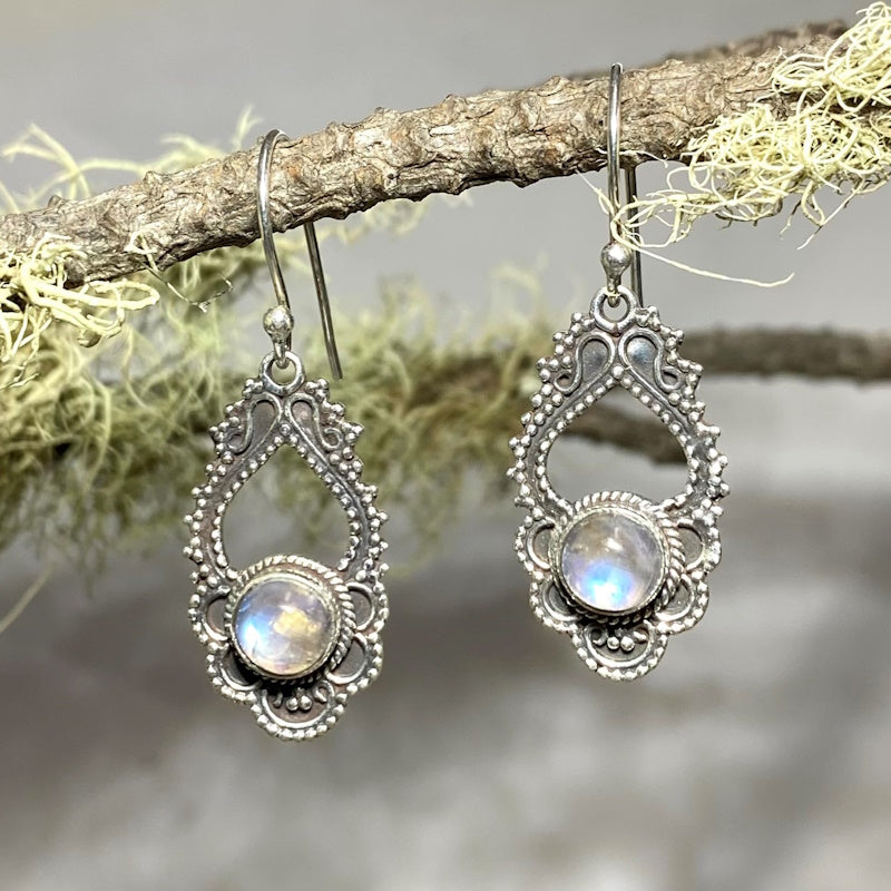 Ornate Rainbow Moonstone Earrings