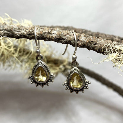 Ornate Sterling Silver Teardrop Citrine Earrings