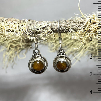 Ornate Sterling Silver Round Tigers Eye Earrings