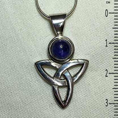 Round Iolite Sterling Silver Triquetra Pendant