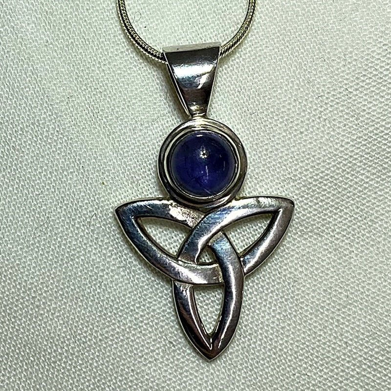 Round Iolite Sterling Silver Triquetra Pendant