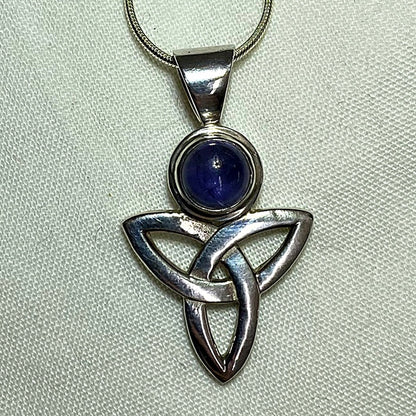 Round Iolite Sterling Silver Triquetra Pendant